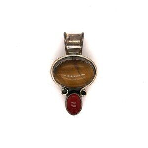 Estate CII Mexico Sterling Silver, Tiger Eye &‎ Carnelian Large Pendant! 28